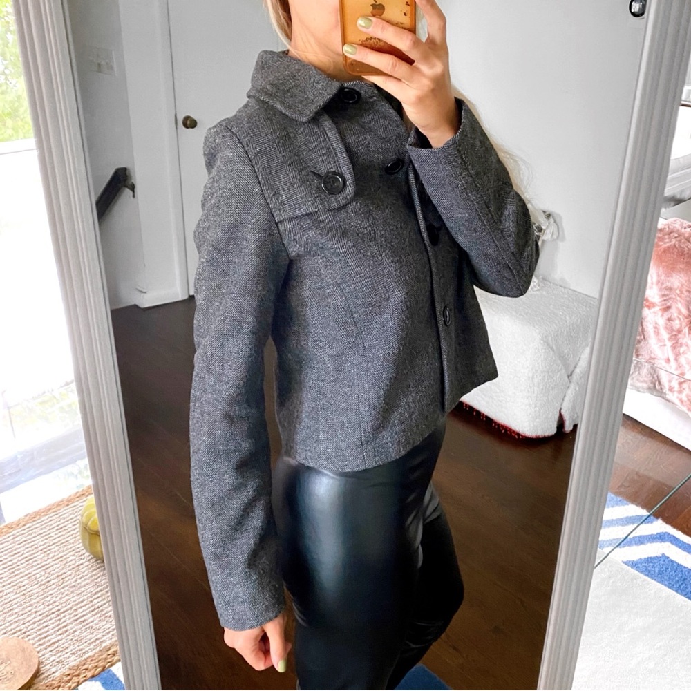 Gap Grey Herringbone Wool Blend Jacket! - image 4
